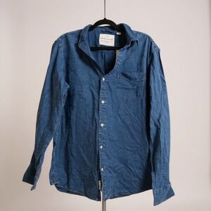 Weatherproof Vintage Mens Long Sleeve Button‎ Up Shirt Dodger Blue Size L NEW